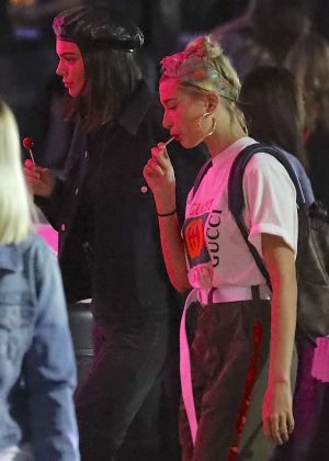 Kendall Jenner and Hailey Baldwin at the Forum for the John Mayer concert in Inglewood